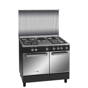 Fujidenzo 90cm Cooking Range (4 Gas + 1 Electric, Rotisserie Gas Oven, Cast Iron) | Model: FGR-9641VCTRMB
