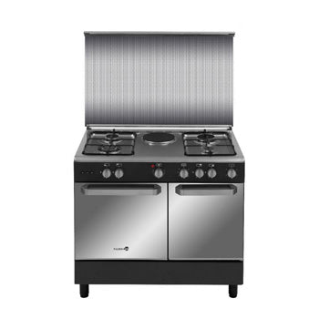 Fujidenzo 90cm Cooking Range (4 Gas + 1 Electric, Rotisserie Gas Oven, Cast Iron) | Model: FGR-9641VCTRMB