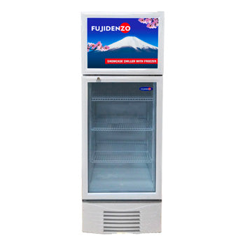 Fujidenzo 10 cu. ft. Upright Glass Chiller / Beverage Cooler with Freezer Top & Key Lock | Model: SUF-100A