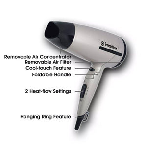 Imarflex Portable Foldable Hair Dryer 1600W with Cool-Shot Feature and 2 Speed Setting | Model: HD-1601P