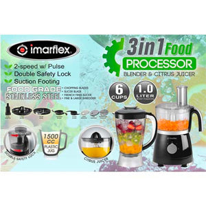 Imarflex 1L 3-in-1 Food Processor, Blender and Citrus Juicer | Model: IFP-450M