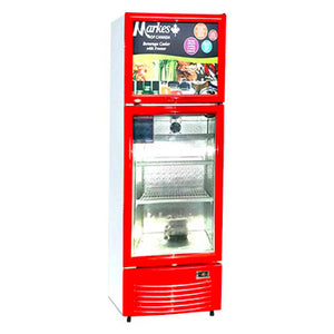 Markes 9.6 cu. ft. Upright Glass Chiller / Beverage Cooler with Top Freezer (Red) | Model: MSRF-273RD