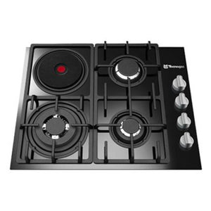 Tecnogas 60cm Built-in Hob (3 Gas Burners + 1 Electric Hot Plate, Tempered Black Glass) | Model: TBH6031CTG