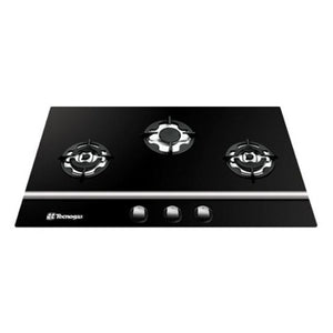 Tecnogas 75cm Built-in Hob (3 Gas Burners, Tempered Black Glass) | Model: TBH7530CTG